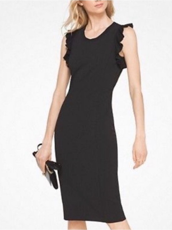 Michael Kors Dresses & Skirts - Michael Kors Black Ruffle-Sleeve Midi Sheath Dress